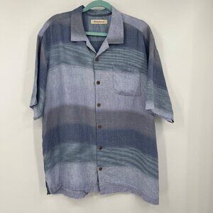 Mens Tommy Bahama Button Up Shirt Blue Plaid Casual Beachy Vacation Summer Mens